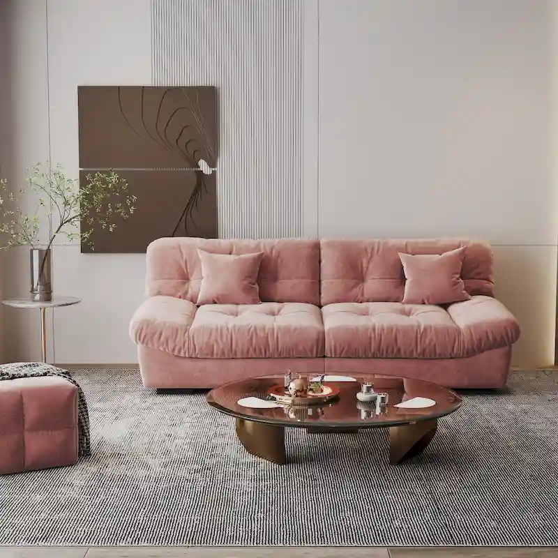 Modern Sanded Velvet Cloud Loveseat Sofa Sectional Couch for Living Room