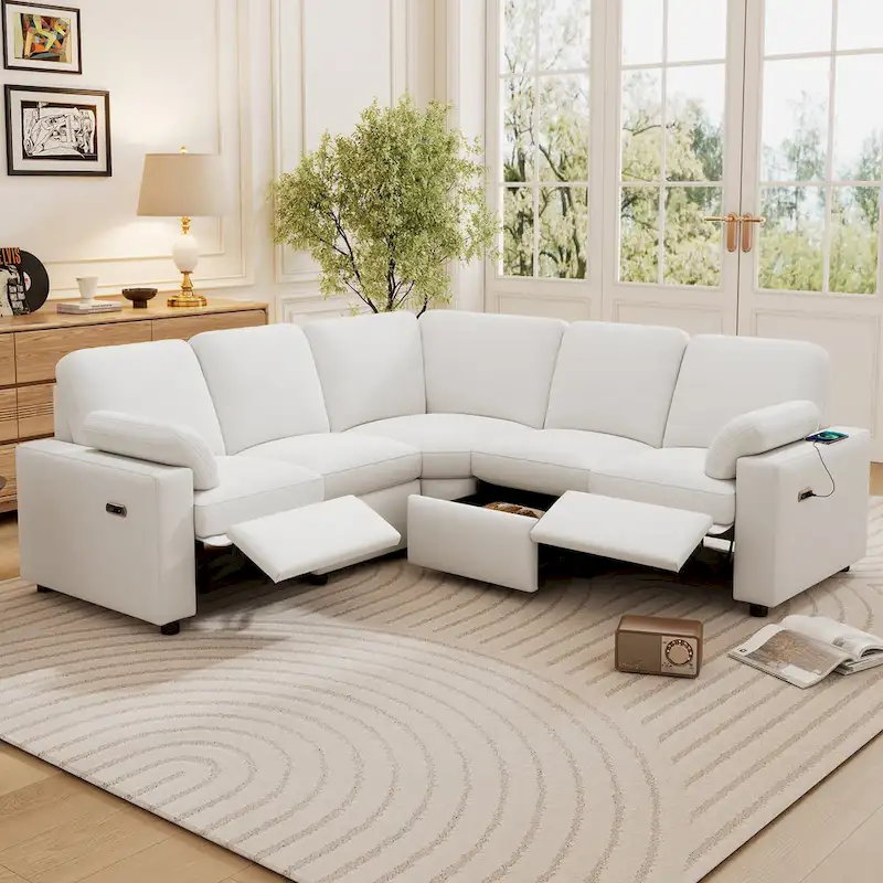 89 Power Recliner Sectional Sofa Home Theater Reclining Sofa with Two USB Ports, Two Storage Drawers for Living Room, Beige