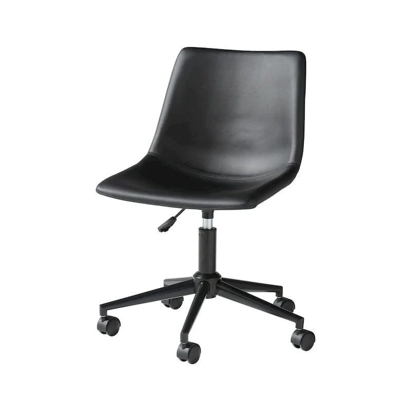Black Faux Leather Swivel Desk Chair with Bucket Seat