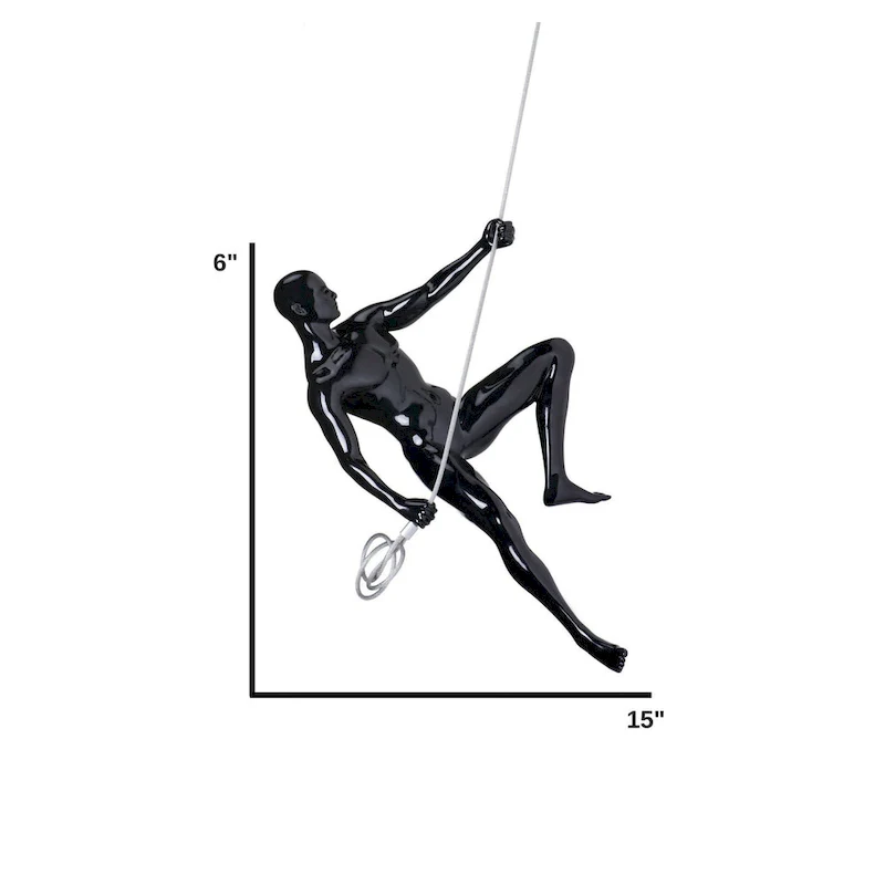 Climbing Man Glossy Black Resin Wall Sculpture - N/A