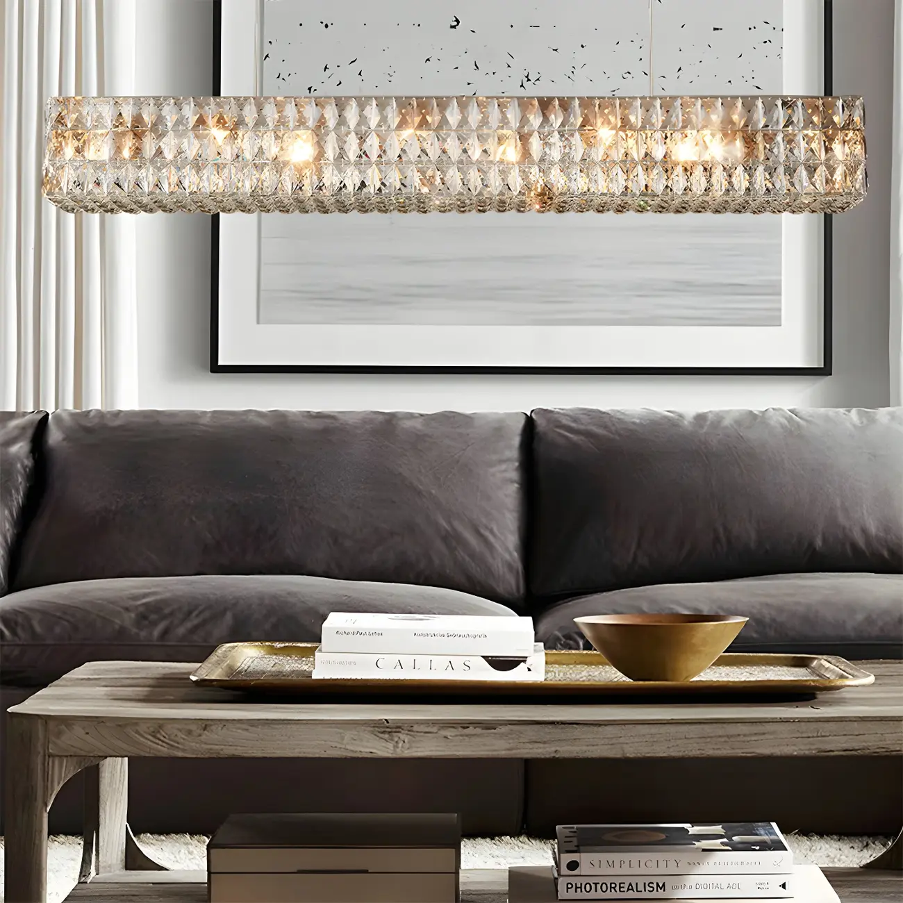 Modern Clear Crystal Rectangular Pendant Light