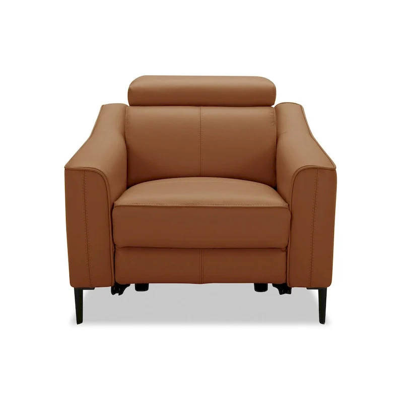 Camel Genuine Leather Power Recliner Chair with Adjustable Headrest & Solid Walnut Frame
