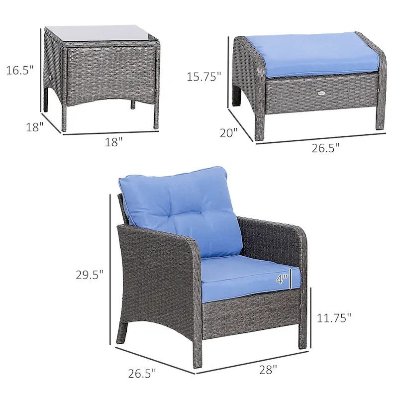 Outsunny 5-piece Wicker Patio Chairs, Ottomans, and Coffee Table Set