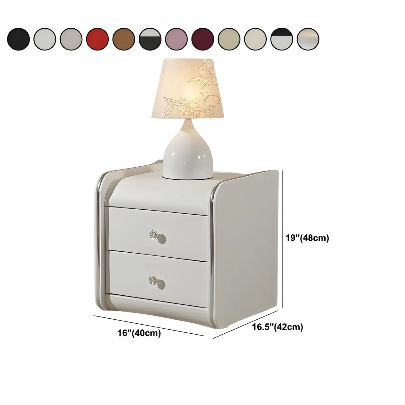 Luxurious Glossy Leather Wooden 2 Drawer Black Nightstand