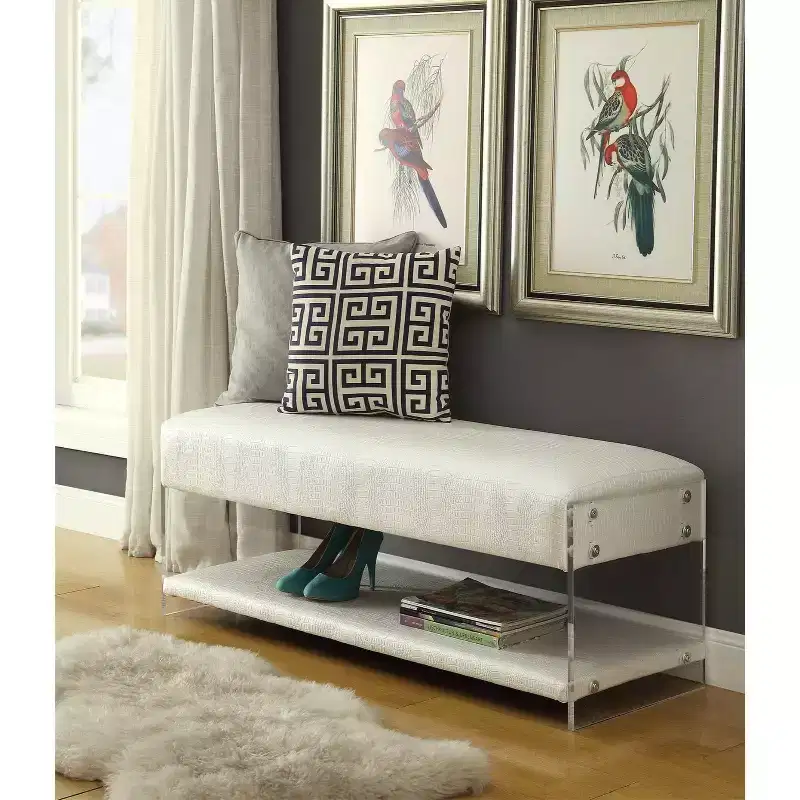 Inspired Home Galileo PU Leather Acrylic Shelf Bench