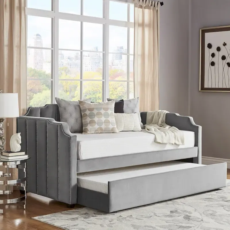 Chareau Glam Grey Velvet Daybed by iNSPIRE Q Modern