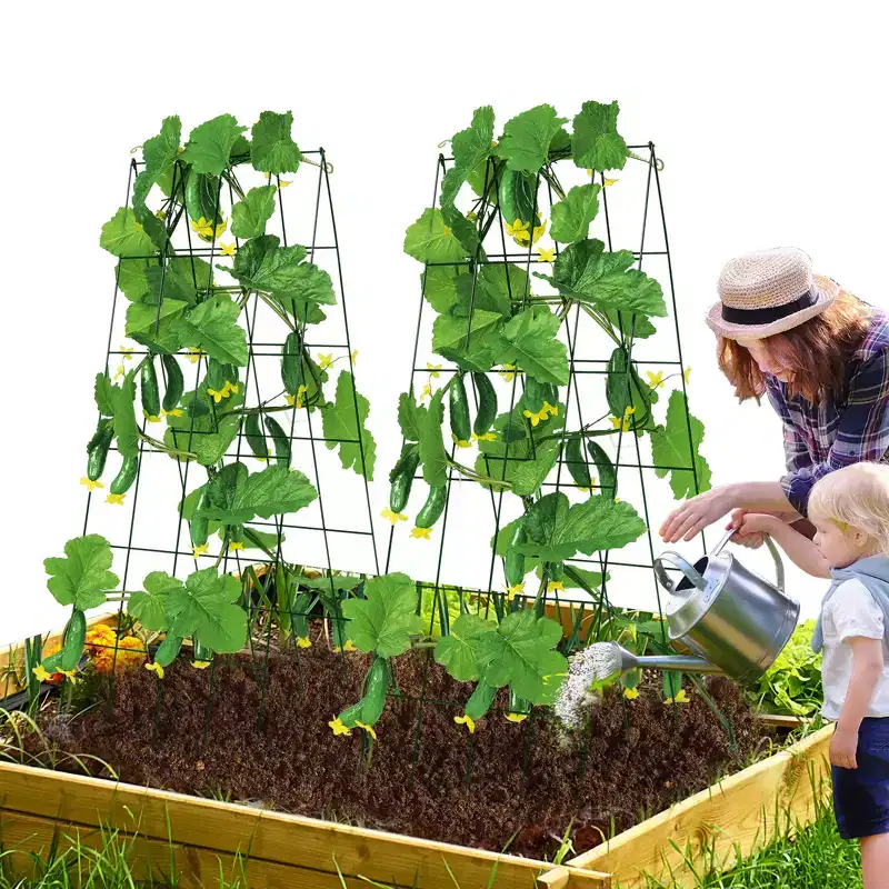 VEVOR Cucumber Trellis for Climbing Plants, 39 x 32 Foldable Cucumber Trellis Set with Twist Ties, Metal Garden Trellis for Raised Bed