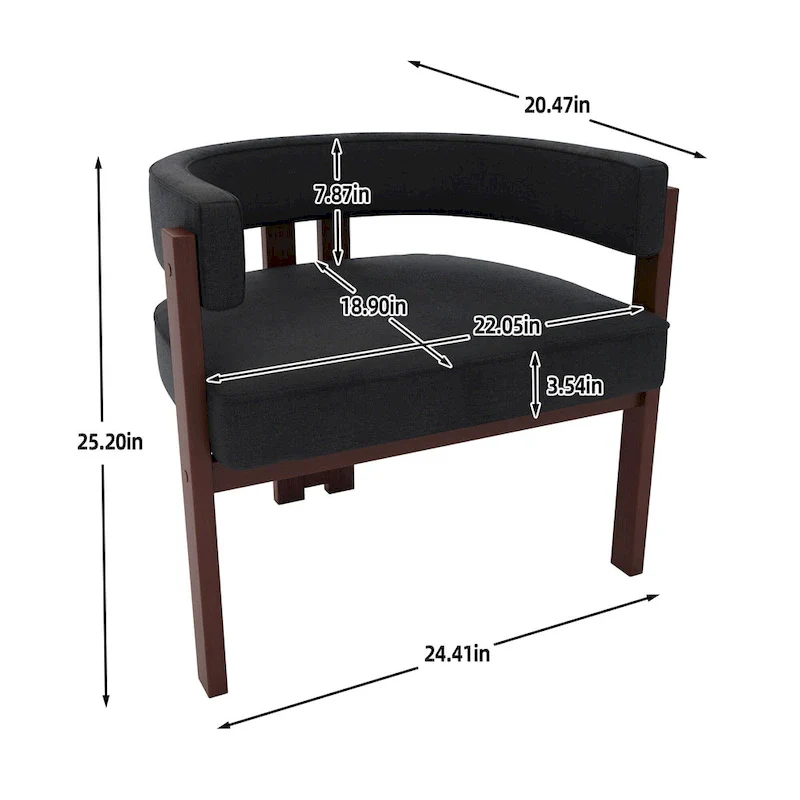 Modern Upholstered Accent Chair with Open Back, Barrel Style