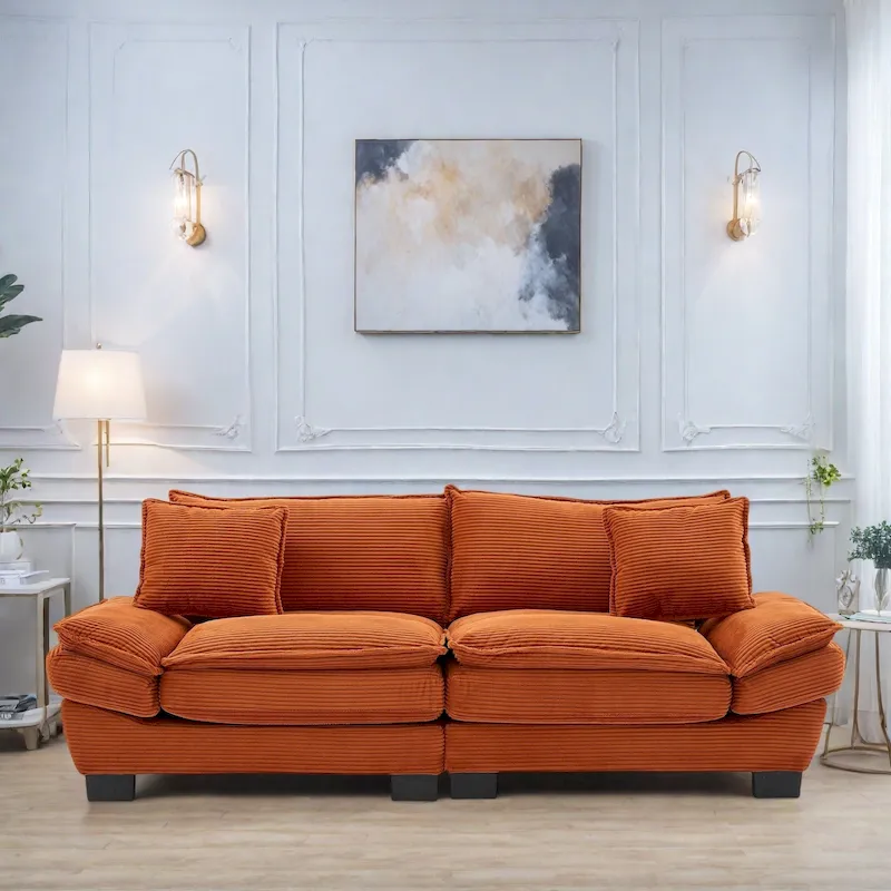 65.5 Upholstered 3-Seater Sofa Couch with Two Pillows and Sturdy Construction