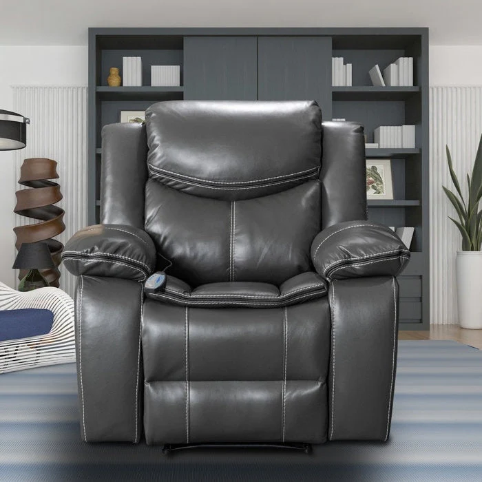 Wide Seat Durable Leather Massage and Heat Recliner