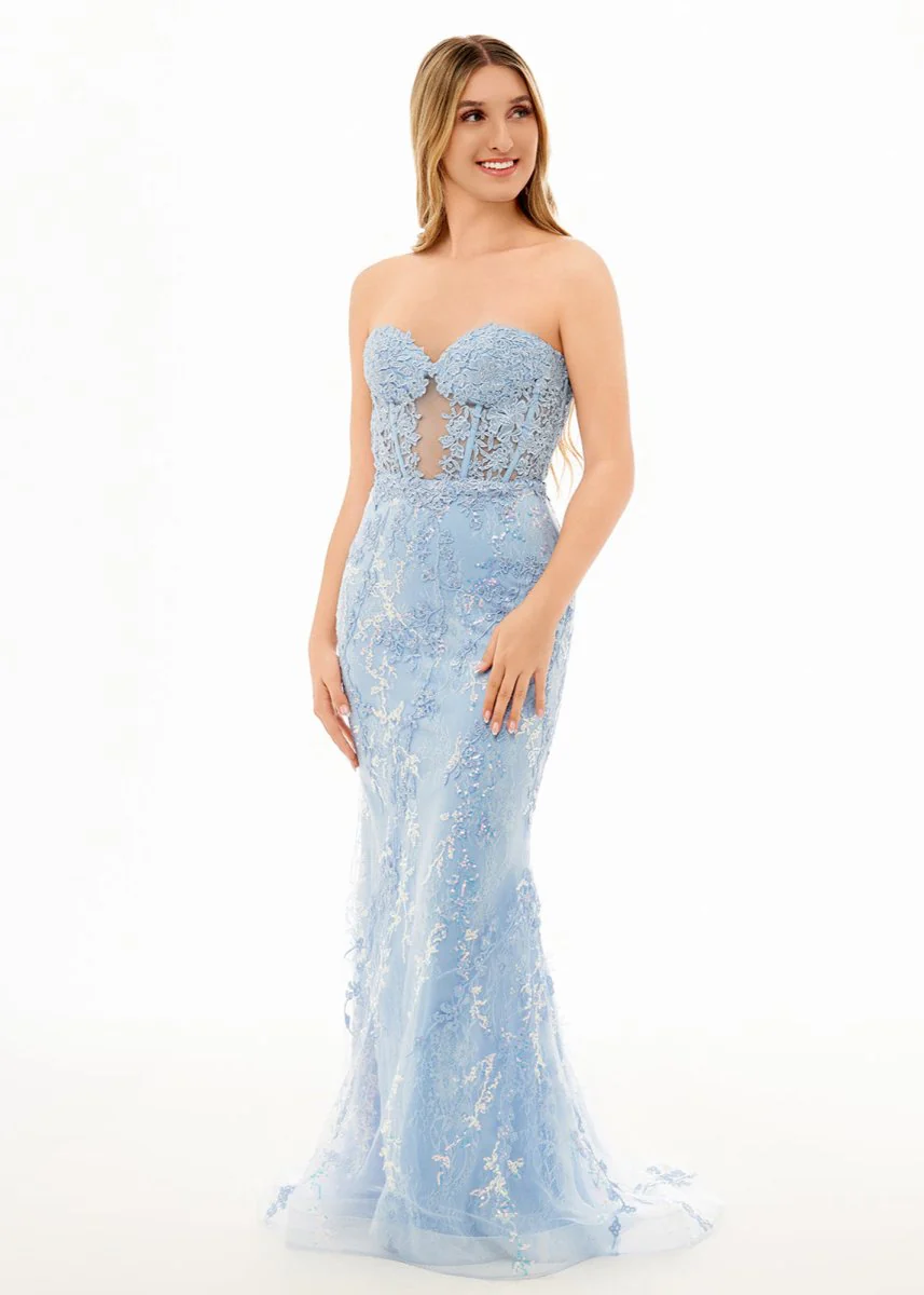 Black Sweetheart Lace Appliques Mermaid Long Prom Dresses