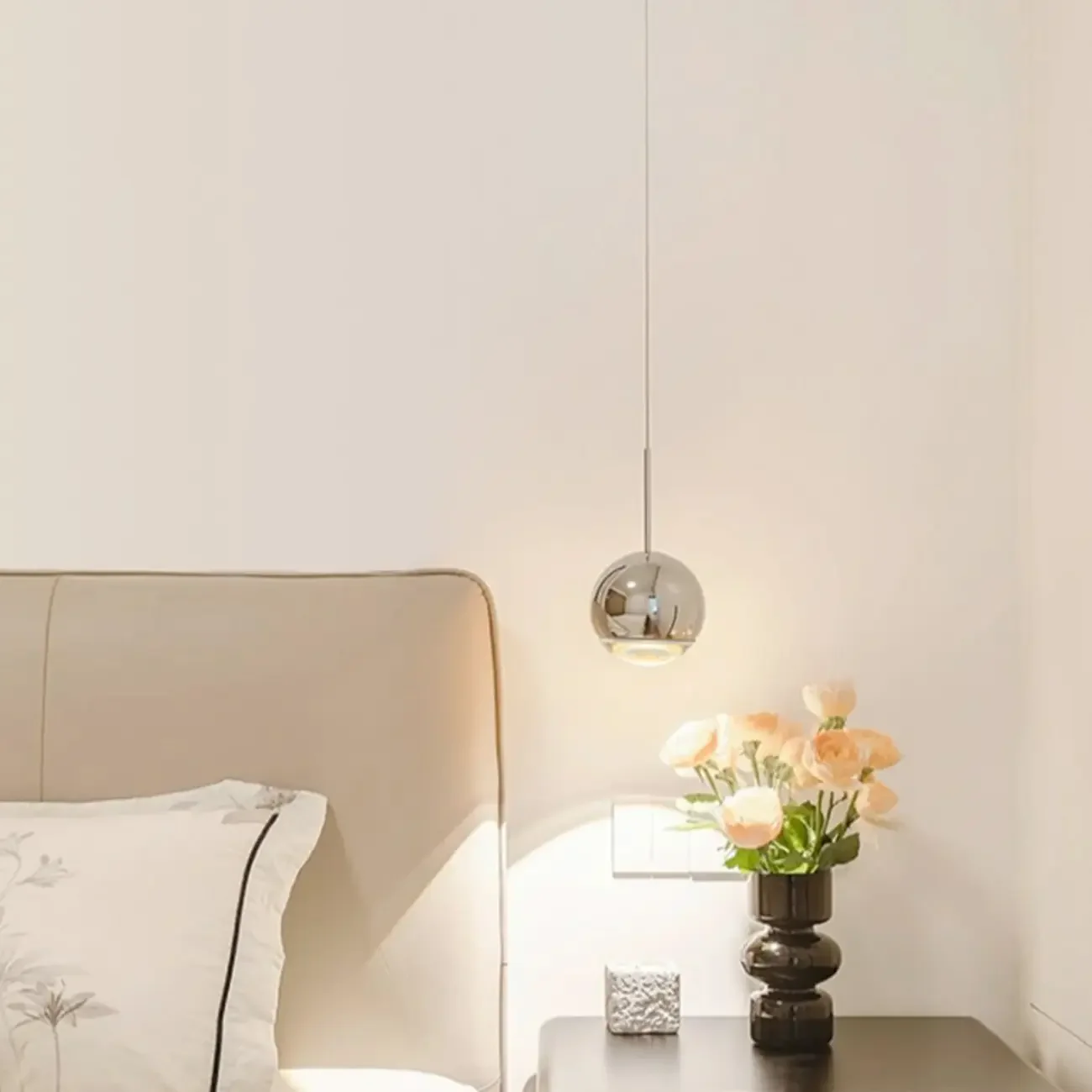 Modern Chrome Metal Globe Pendant Light Warm LED