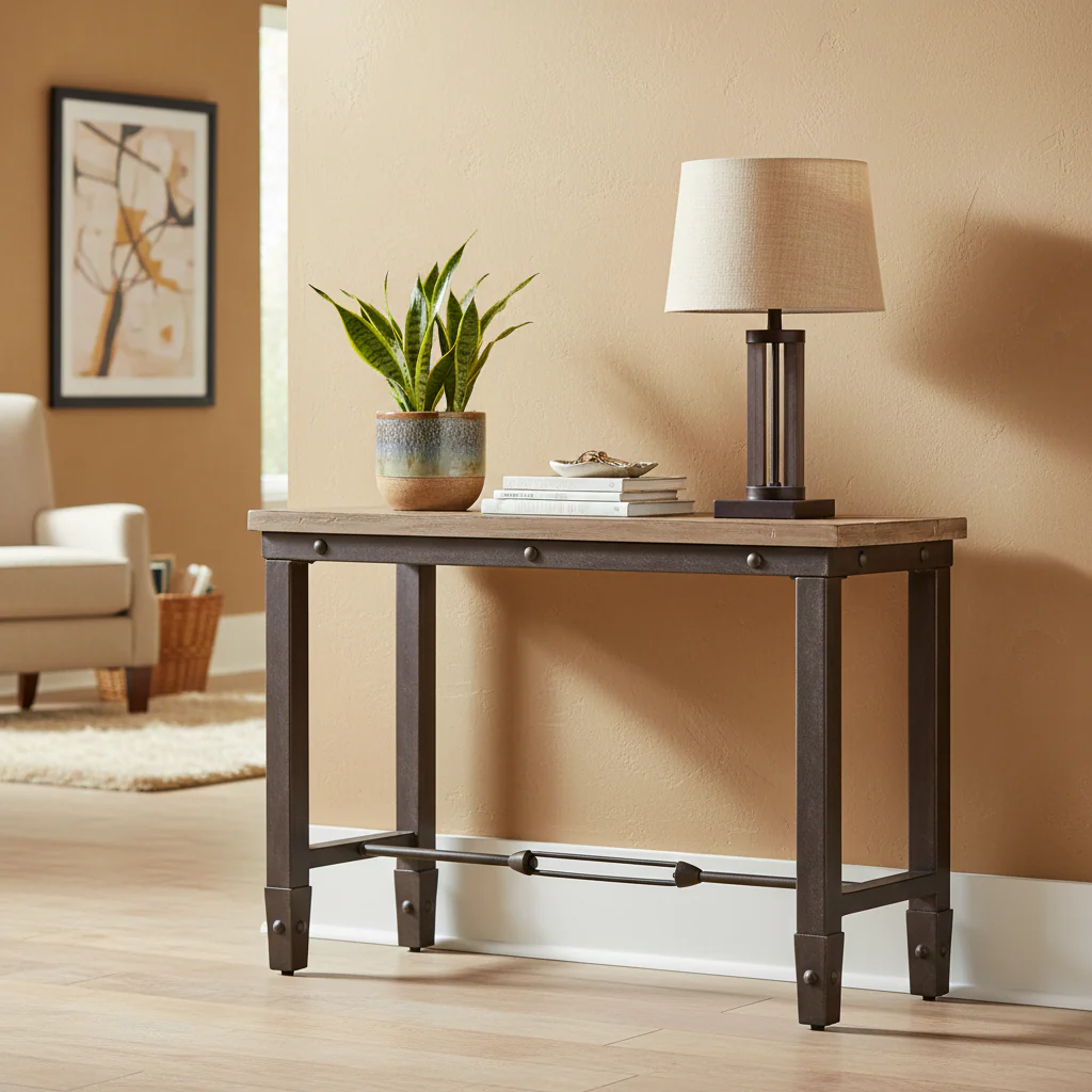 Pine Wood Iron Side Table