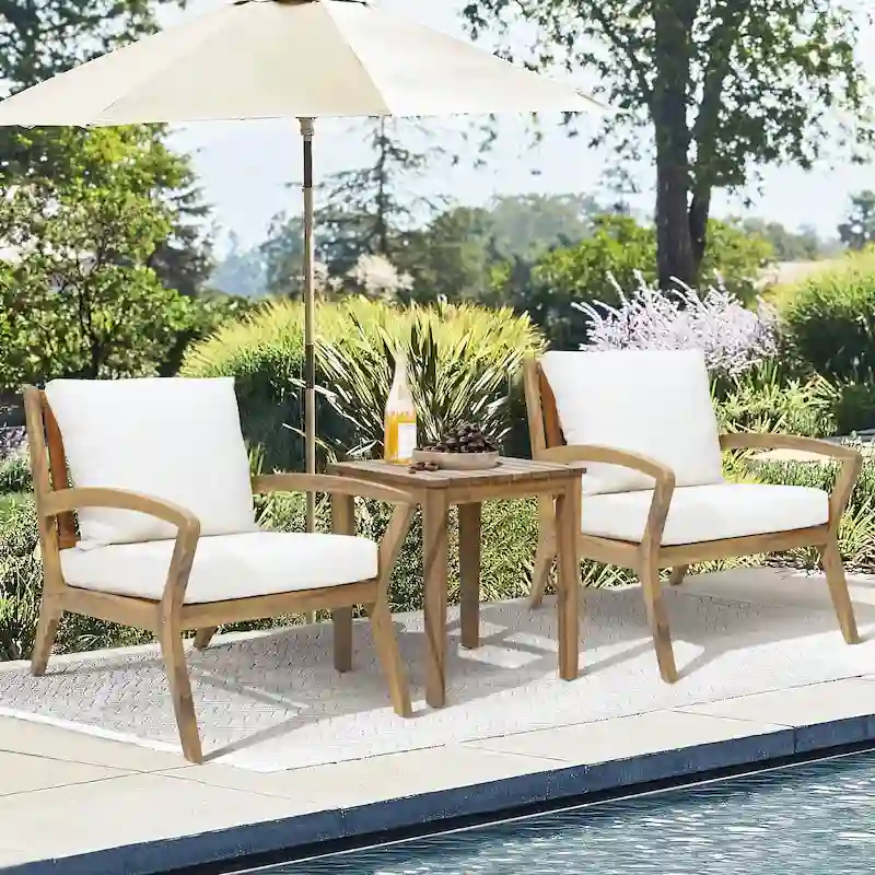 Outdoor Acacia Wood 2 Seater Chat Set with Cushions, Outdoor Bistro Set Furniture