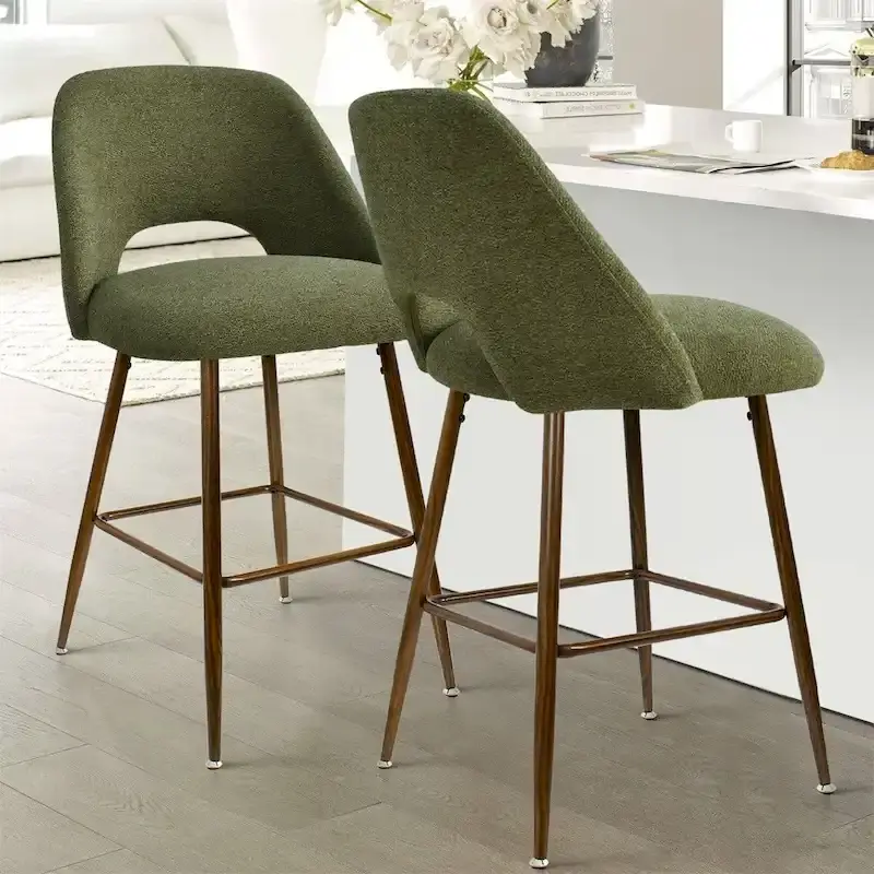 Upholstered Modern Bar Stool Walnut Leg (Set of 2)