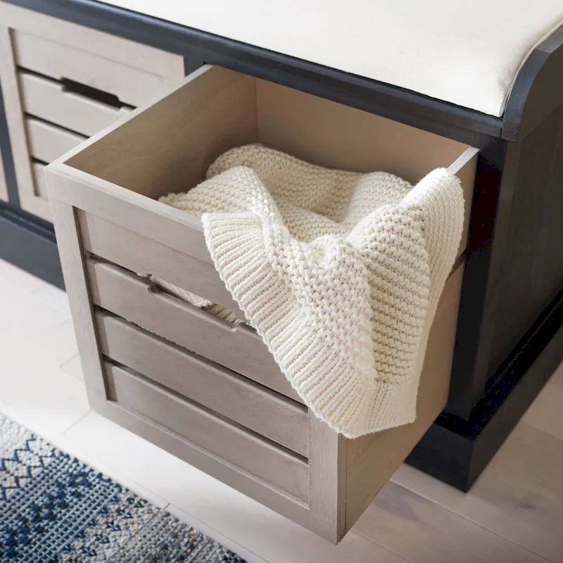 SAFAVIEH Mozella 3-Drawer Cushion Bench - 42 W x 15 D x 20 H - 42Wx15Dx20H