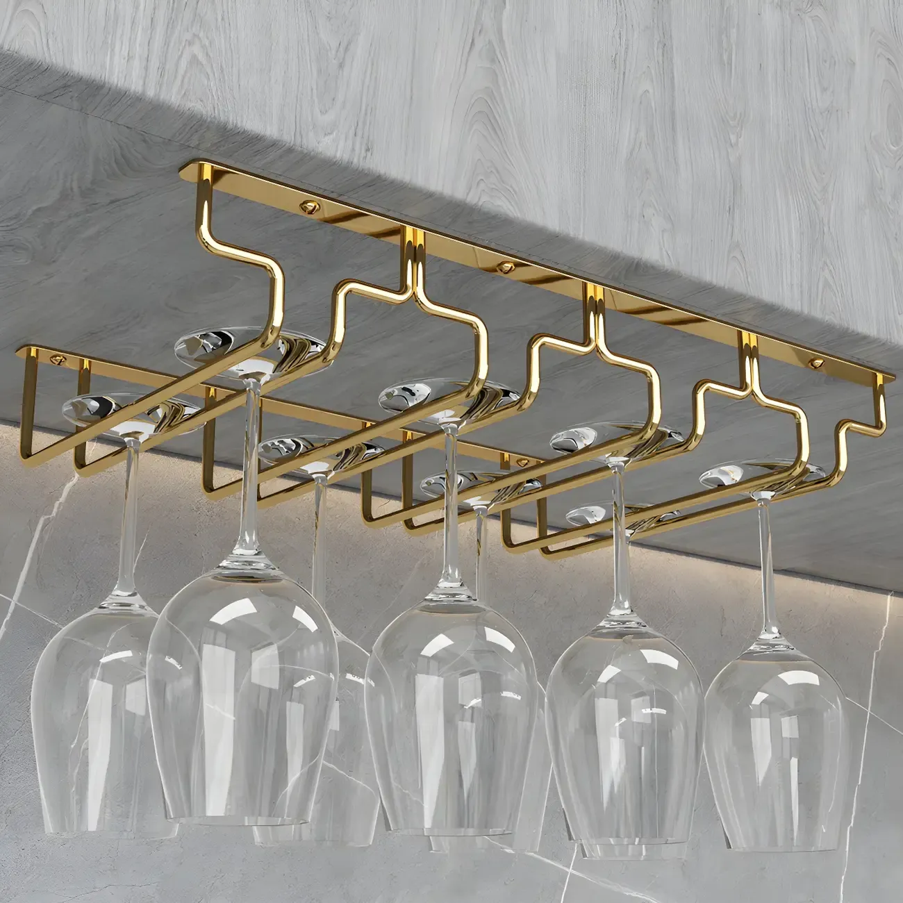 Gold Rectangular Hanging Metal Wine Glass Rack