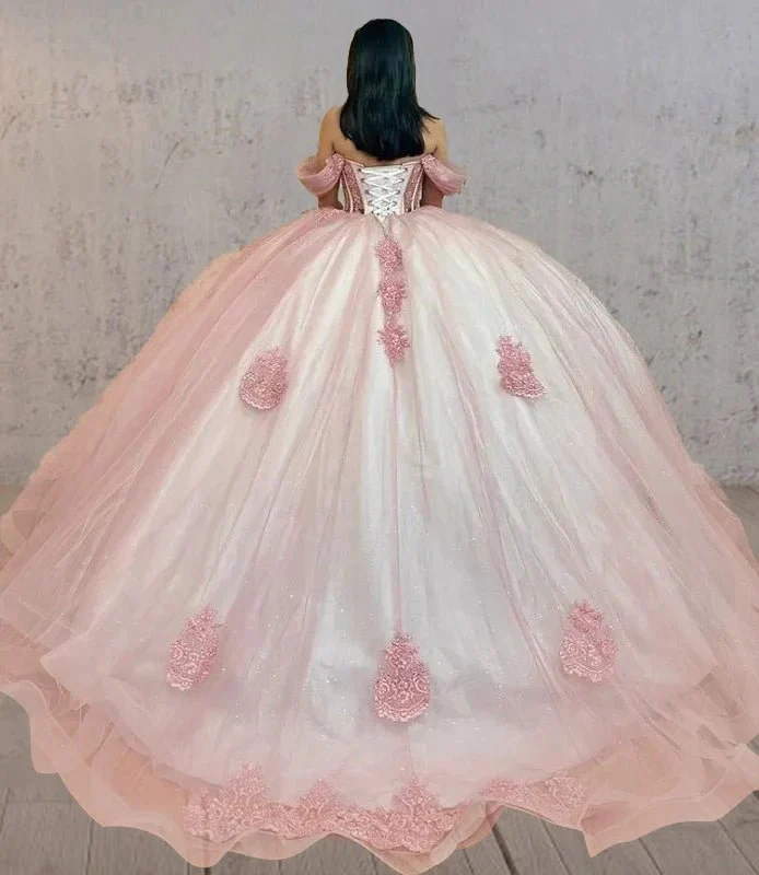 Pink Quinceanera Dresses Off The Shoulder with Appliques