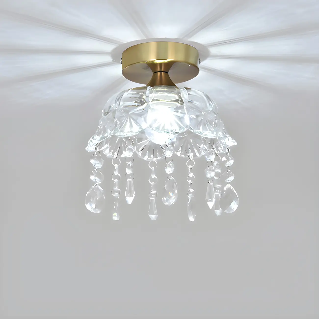 Elegant Golden Crystal Flower Dome Semi Flush Ceiling Light
