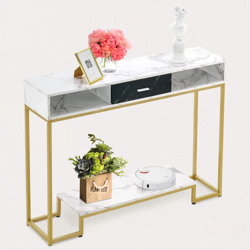 MCombo Console Table with Drawers, Marble and Gold Legs