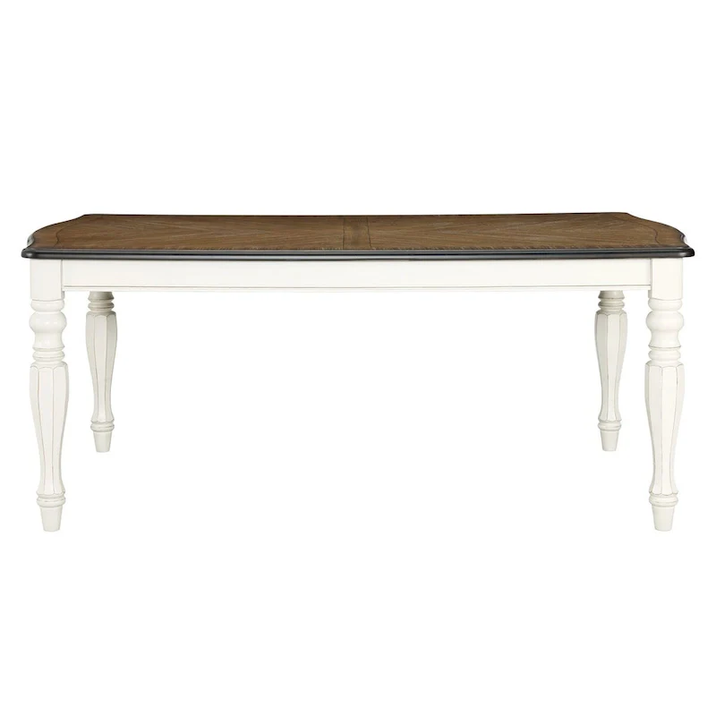 French Country Dining Table, Antique White and Weathered Oak Finish