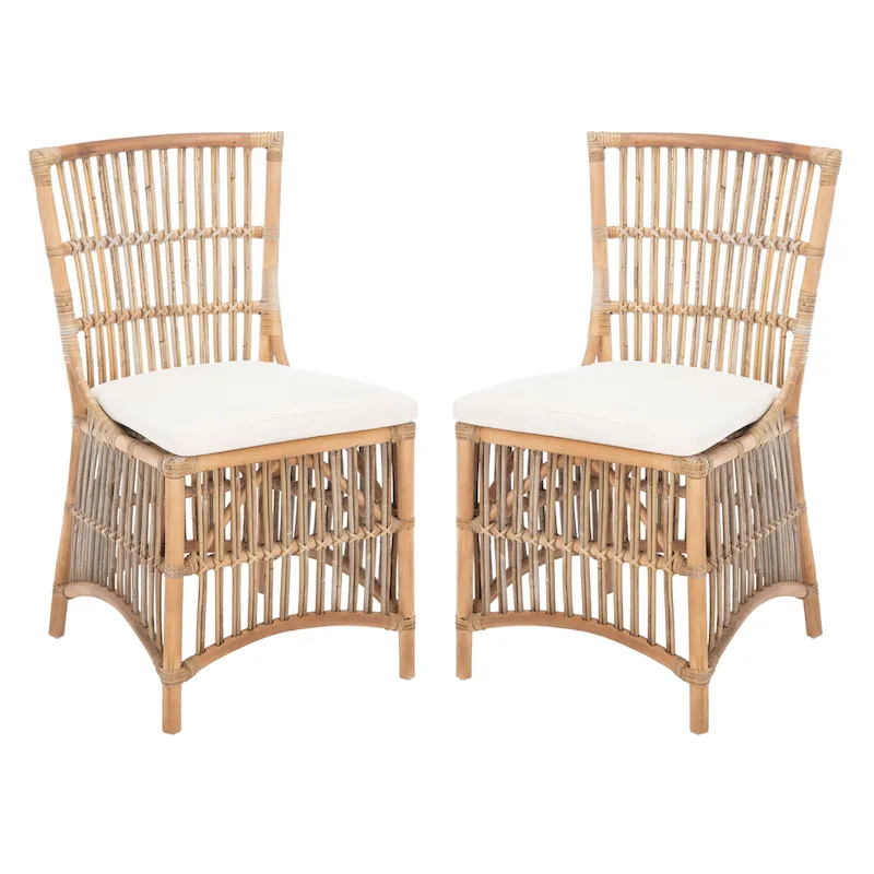 SAFAVIEH Patty Rattan Accent Chair with Cushion (Set of 2) - 19.7  W x 22.1  L x 35.4  H - 20Wx22Dx35H