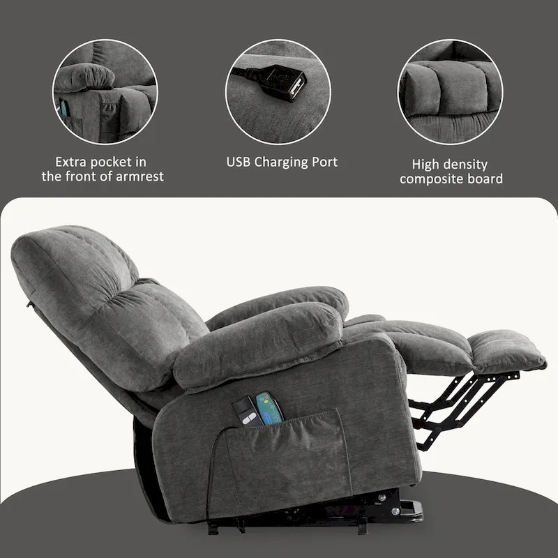 Power Lift Recliner with Heat, Massage, USB Charging – Blue