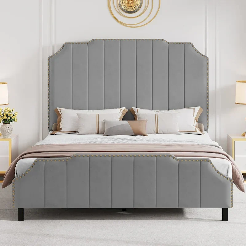 Moasis Queen 61  Flannel Upholstered Headboard Bed Frame