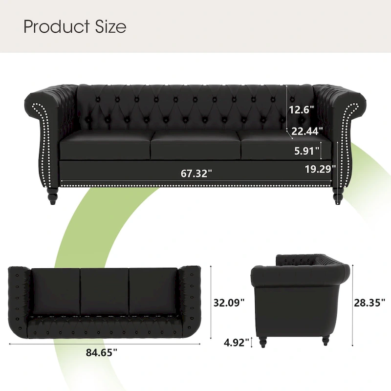 Naro Mid-Century 84 Modern 3 Seater Chesterfield Sofa Couches by Christopher Knight Home