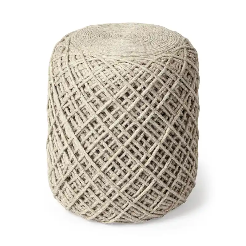 Allium Brown Woven Wool Round Pouf