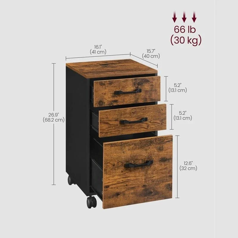 3 Drawer Wood Mobile File Cabinet