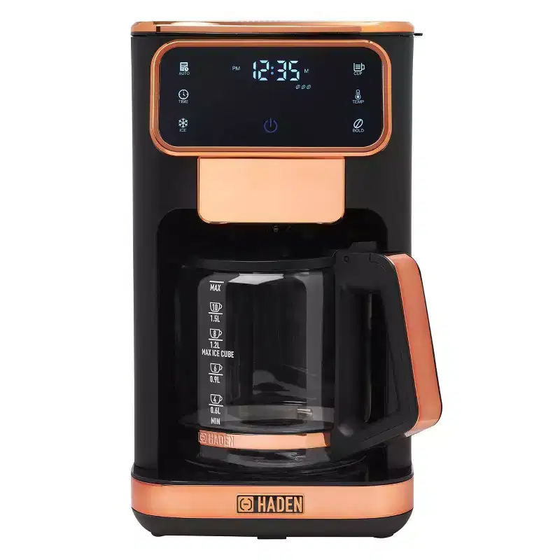 HADEN 12c Hot #38; Iced Digital Drip Coffee Maker Black and Copper: 60oz Capacity, Permanent Filter, Electric