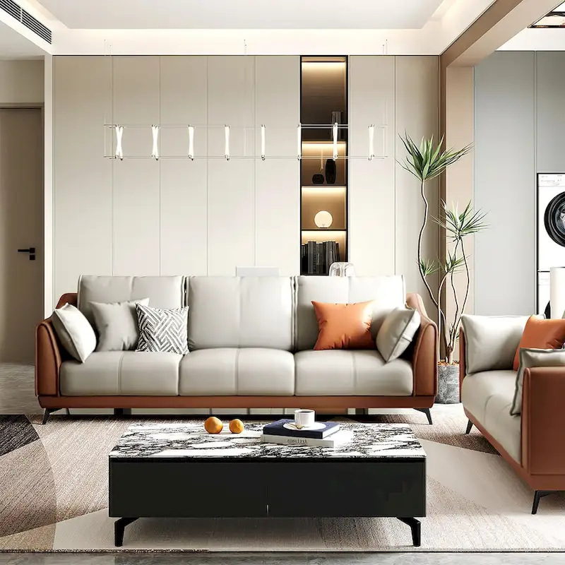 3-Seater Sofa with Black Legs, Modern Faux Leather - three seat