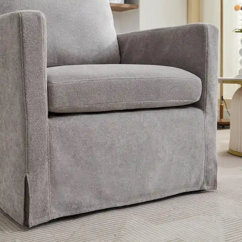 Swivel Accent Chair, Upholstered Skirted Swivel Chair with Removable Back Cushion, 360 Degree Comfy Armchair