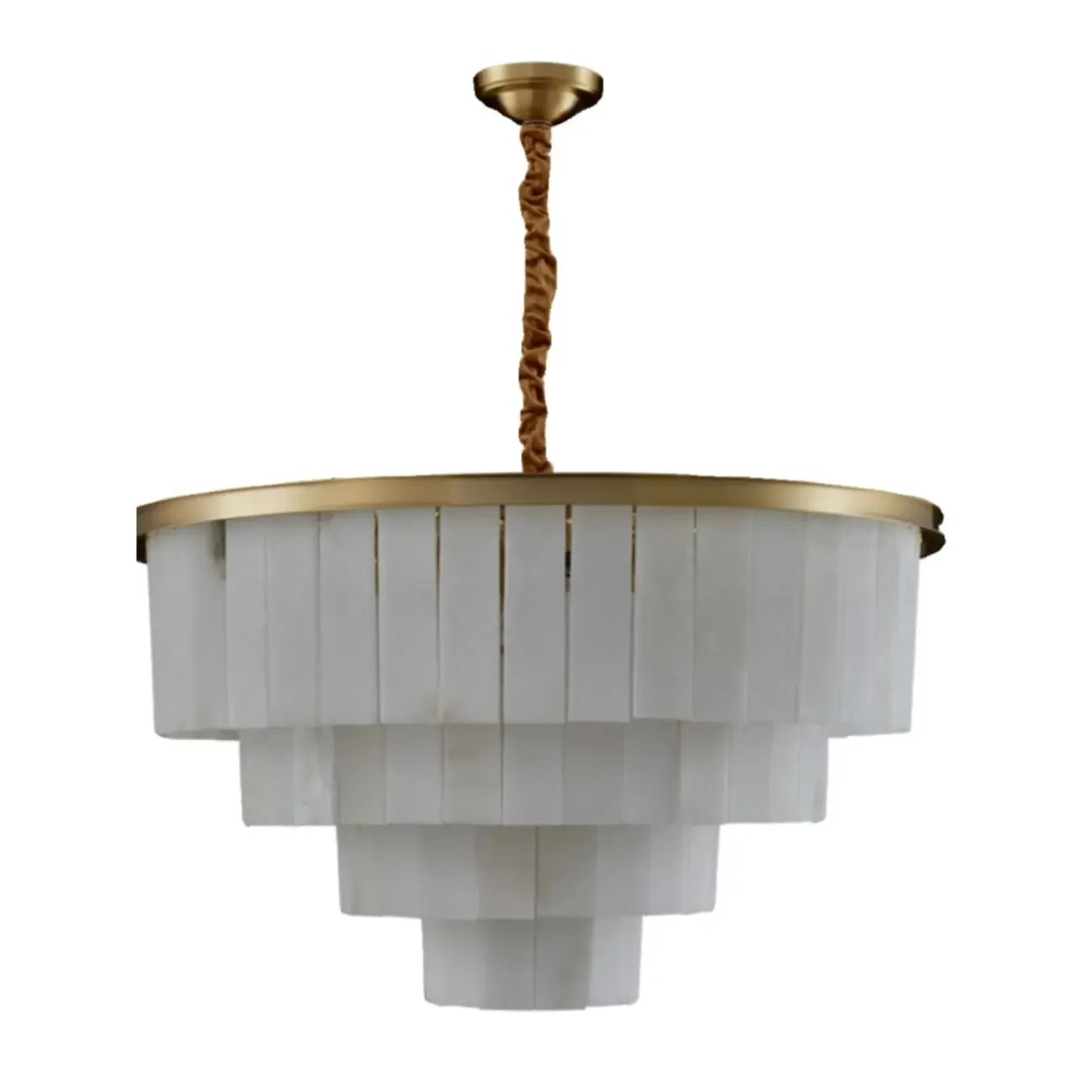 Classic Gold Tiered Circular Alabaster Chandelier