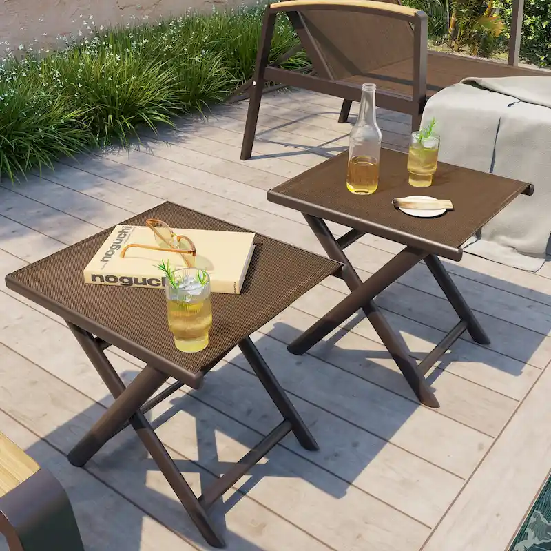 Outdoor Patio Folding Side Table Ottoman Camping End Table Plant Stand - 14.8in W x 17.1in L x 16.3in H