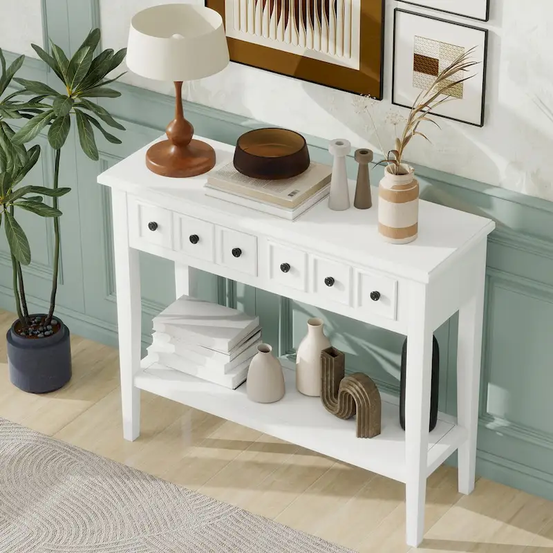 Entryway Table with 2 Drawers(White)