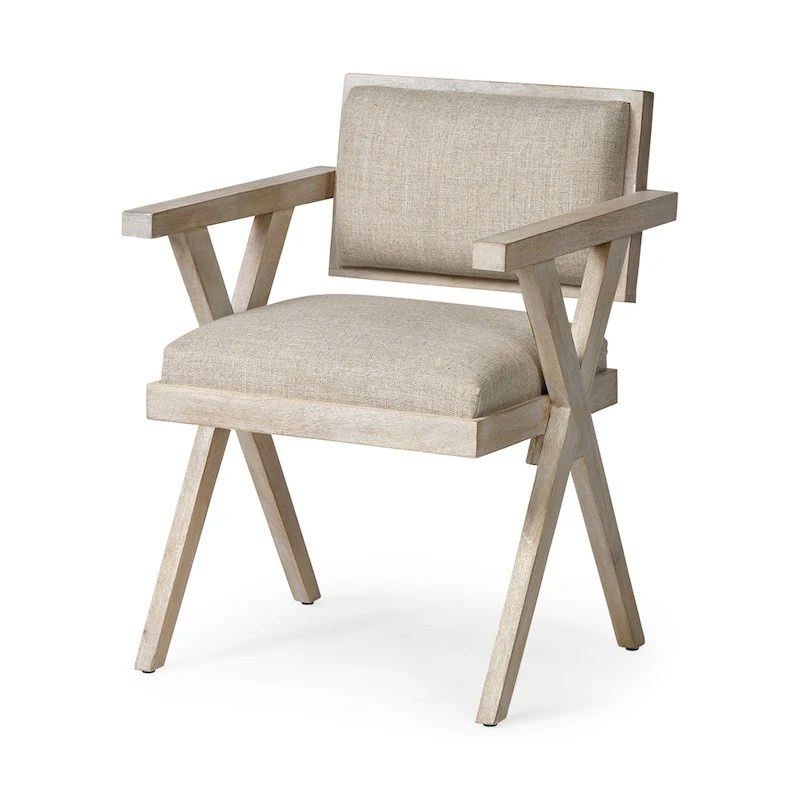 Topanga Beige Fabric Wrap Seat With Blonde Solid Wood Frame Dining Chair - 23W x 22D x 31.5H