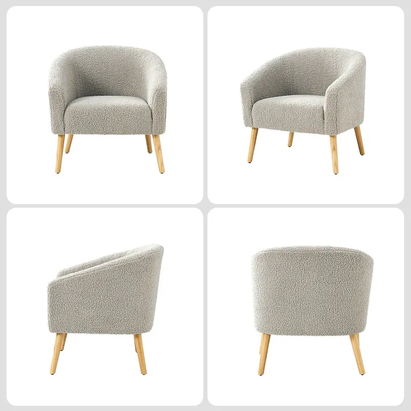 Modern Boucle Armchair with Solid Wood Legs, Set of 2