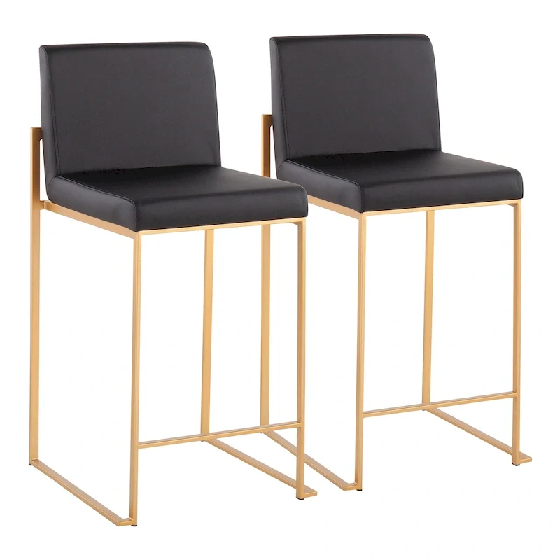 Black/Grey/White High Back Upholstered Counter Stool, Set of 2, 1-Person