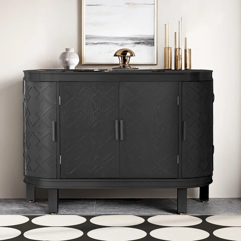 Wooden Cabinet with Antique Patterned Doors