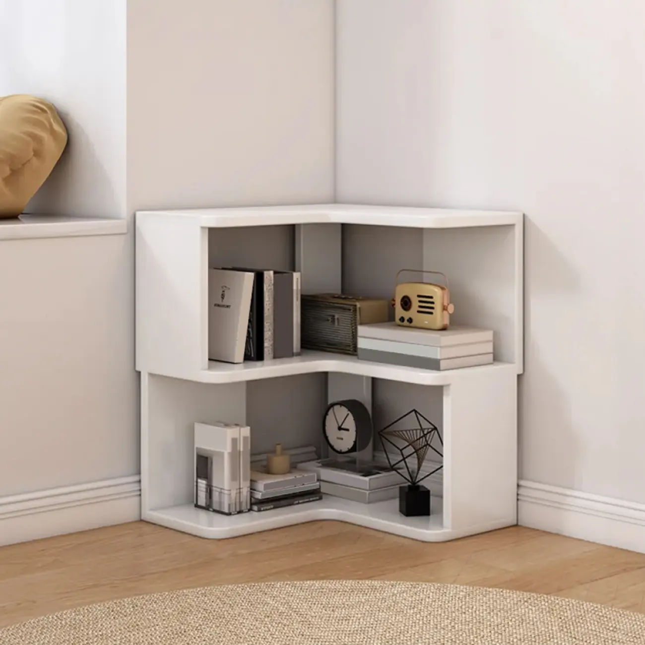 Elegant Woodern L-shaped Ladder Display Corner Bookcase