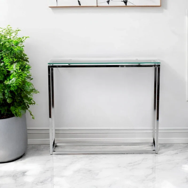 Clear / Black / Gold Glass Sled Console Table, 1-Tier