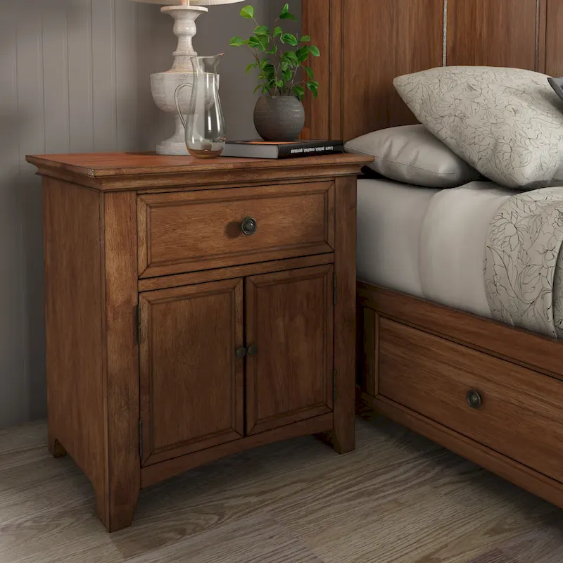 Antique White / Grey / Oak / Black 1-Drawer Cupboard Nightstand with Charging Station