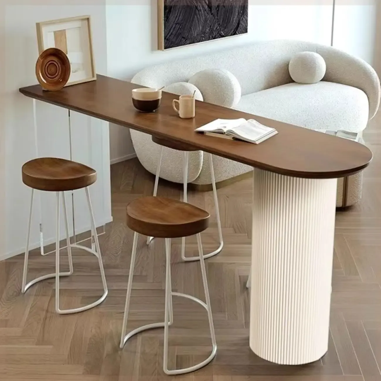 Modern Brown Wood Iron Base Bar Tables for Bistro