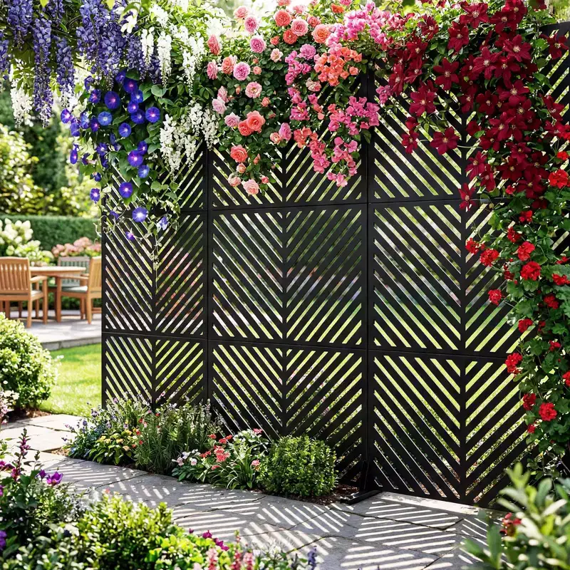 Metal Outdoor Privacy Screen, 78 h48 w Freestanding Rustproof Steel Fence Panel Decorative Panels with Stand for Patio Garden