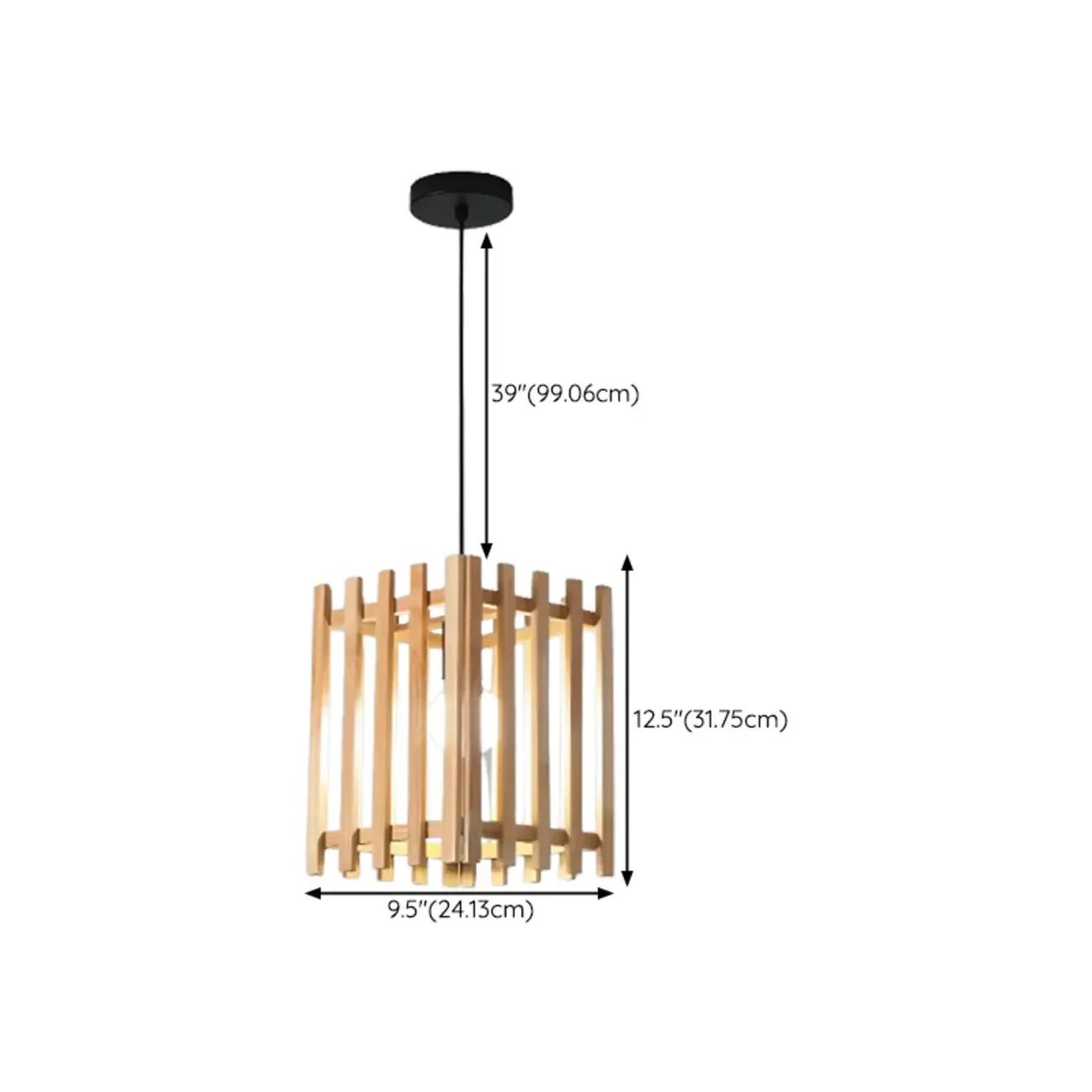 Adjustable Height Rustic Cylinder Wooden Pendant Light