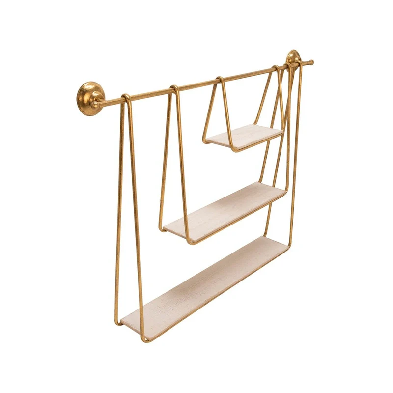 White & Gold 3-Tier Hanging Wall Shelf, 1-Person Assembly