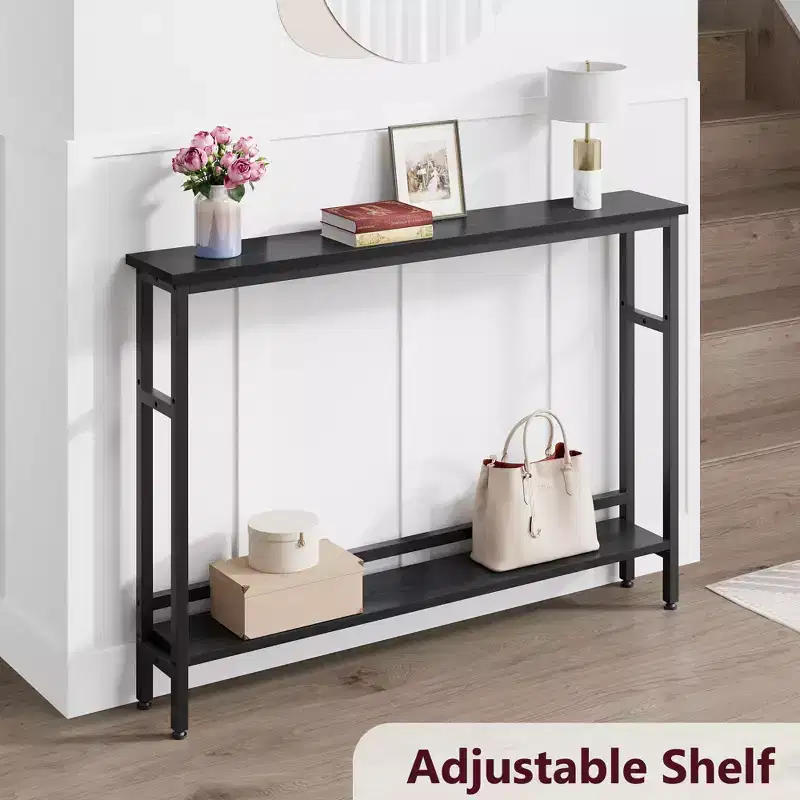 5.9 Narrow Console Table with Adjustable Shelf - 2-Tier Industrial Slim Sofa Table for Hallway, Entryway & Living Room