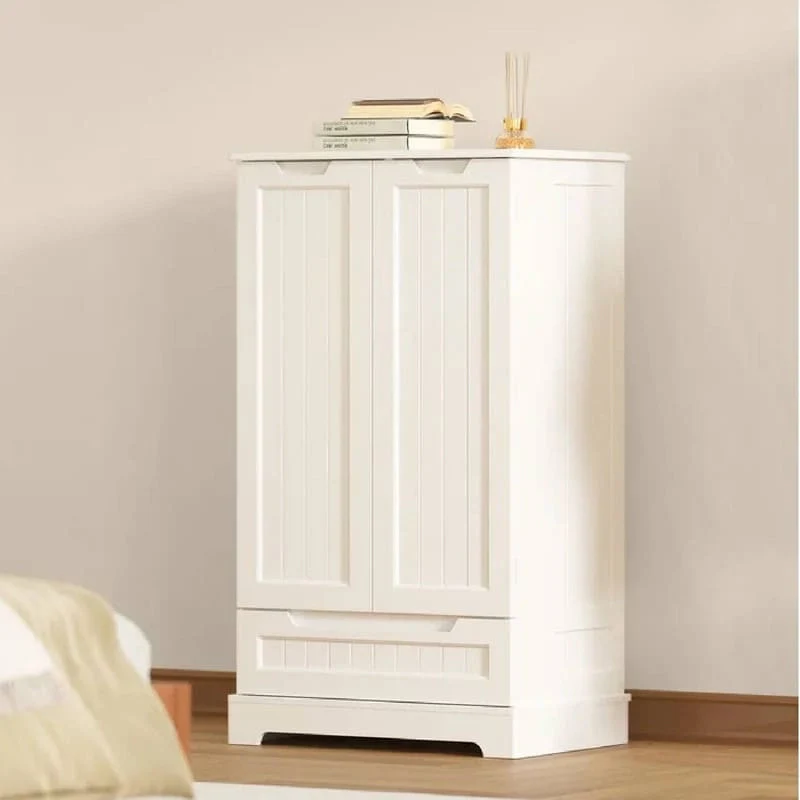 White Freestanding Kitchen Pantry Cabinet, 3 Shelves & 1 Drawer, 1-Person Assembly